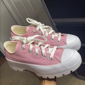 Pink low top converse platforms